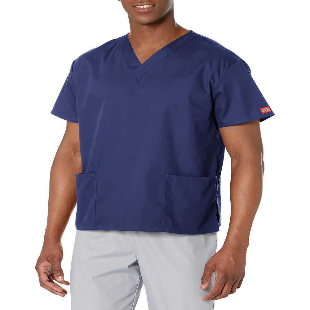 Dickies Women's EDS Signature Scrubs Missy Fit V-Neck Top, Navy, Small