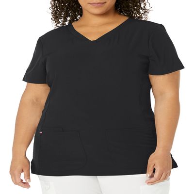 Heartsoul Womens Scrubs, Shaped V-Neck Top, Stretch Performance Fabric 20710, M, Black