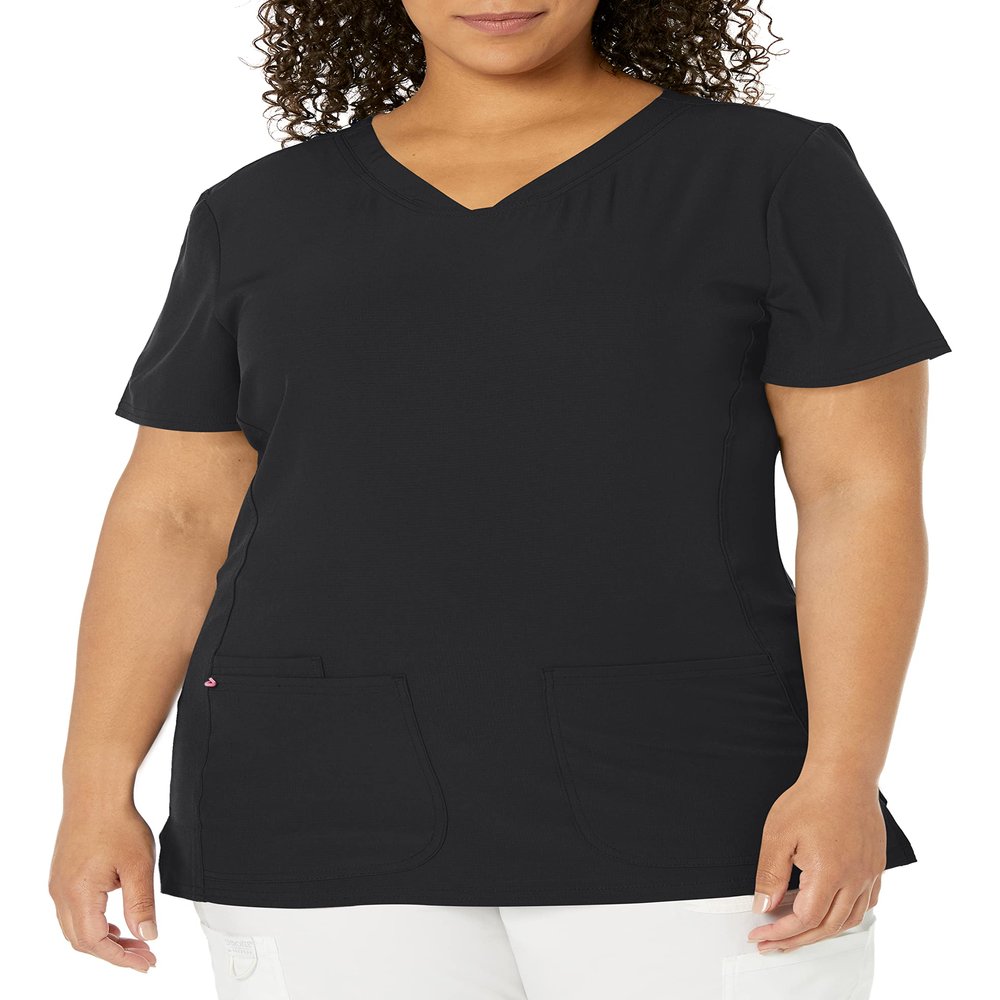 Heartsoul Womens Scrubs, Shaped V-Neck Top, Stretch Performance Fabric 20710, M, Black