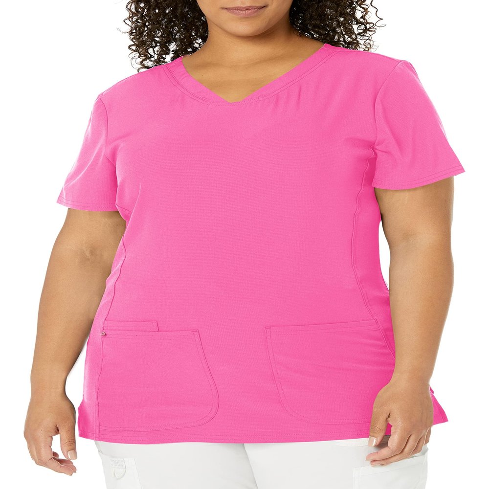 HeartSoul Women's Pitter-Pat V-Neck Scrubs Shirt, Pink Party, Medium