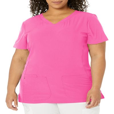 HeartSoul Women's Pitter-Pat V-Neck Scrubs Shirt, Pink Party, X-Small