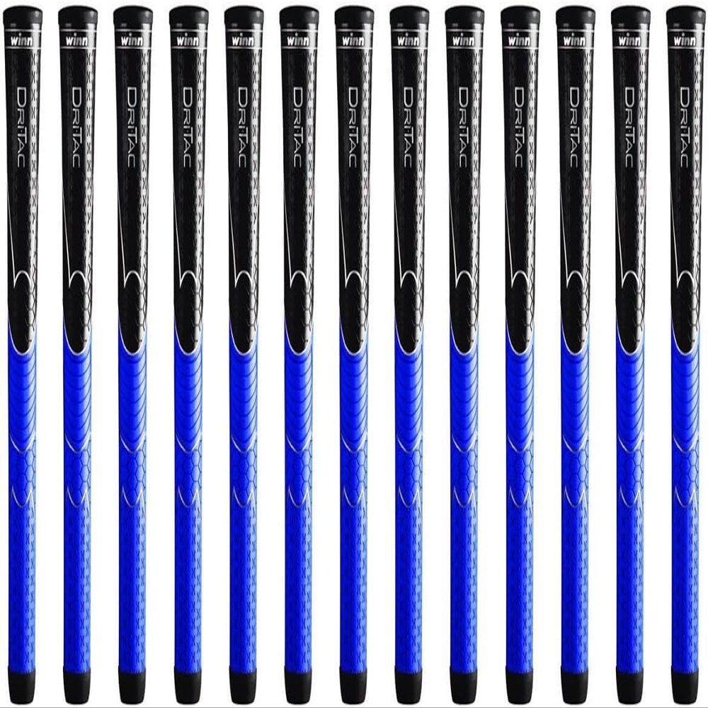 WINN DRI-TAC MIDSIZE 13 Pieces Black/Blue Golf Grip - Non-Slip & Cushioned Comfort - Incredible Comfort & Moisture-Wicking - Shock Absorption Benefits for Pain-Free Playability - AVS Technology - Hand