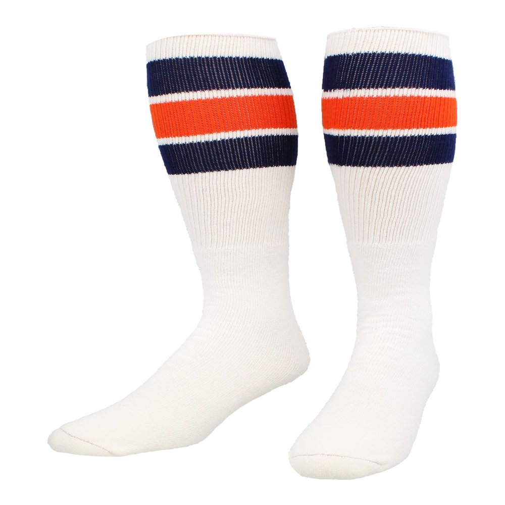 TCK Retro 3 Stripe Tube Socks (Navy/Orange, Large)
