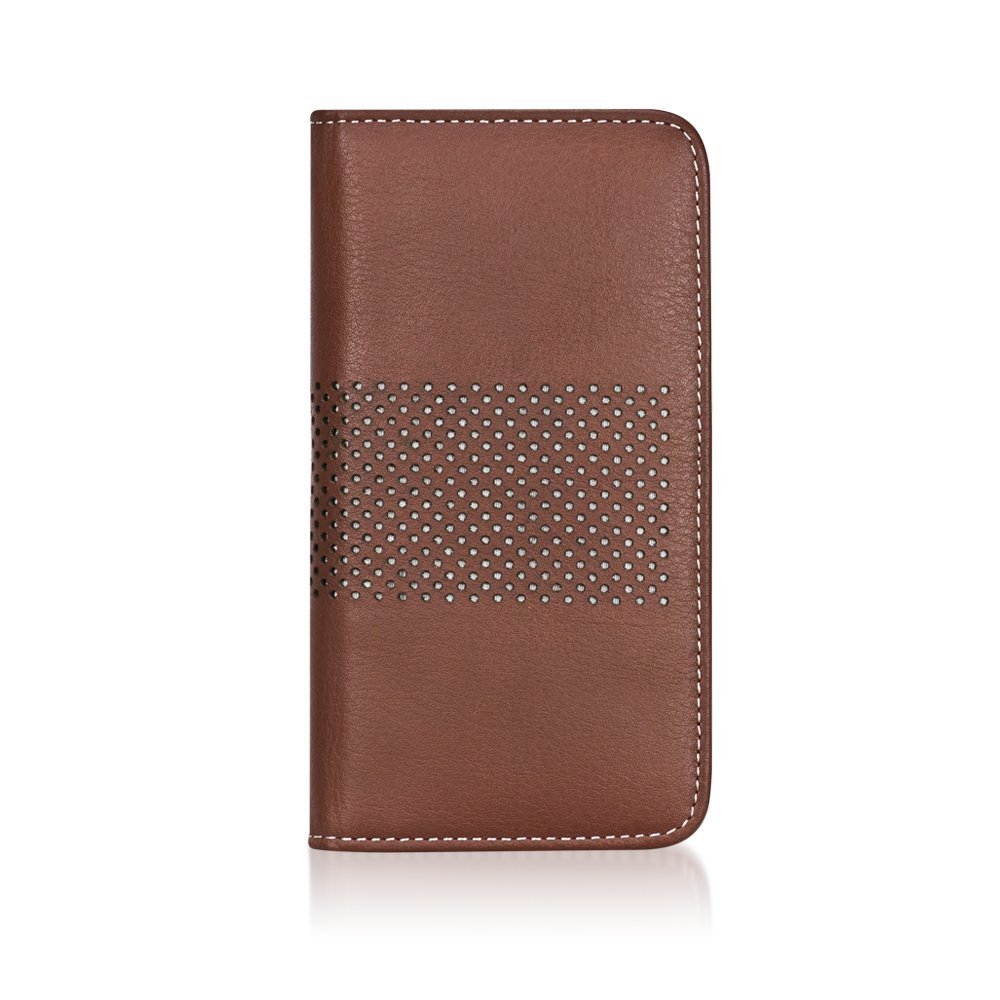 AYANO Infinity Dots - Brown Leather Flip Case with (White) Dots for iPhone 5/5s with Magic Tape - inf-dt-bww-fc-ip