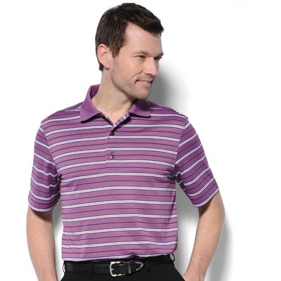 Monterey Club Men's Level Stripe Texture Polo Shirt #1655 (Concord Grape/Black, Medium)