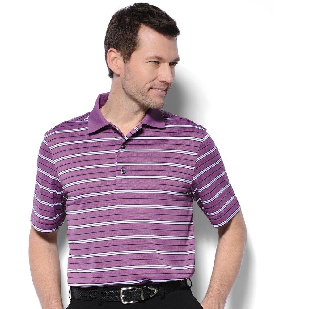 Monterey Club Men's Level Stripe Texture Polo Shirt #1655 (Concord Grape/Black, Medium)
