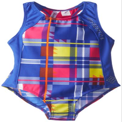 Big Chill Little Girls' Plaid Racerback One Piece Swimsuit, Blue, 6x