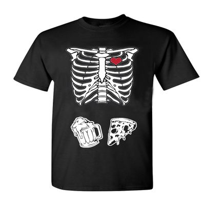 City Shirts Mens Skeleton Maternity Pizza & Beer Black T-Shirt (5X-Large)