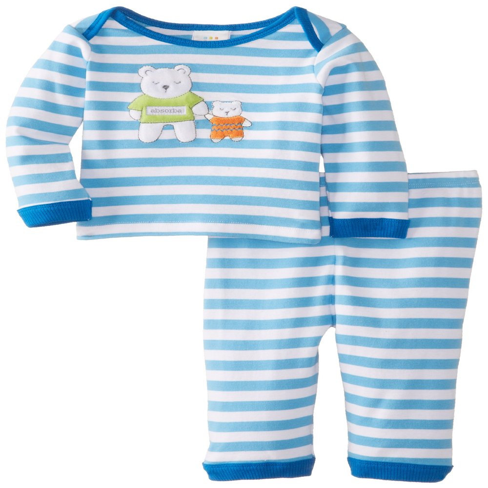 Absorba Baby-Boys Newborn Layette Loungewear 2 Piece Pant Set, Blue Stripes, 0-3 Months