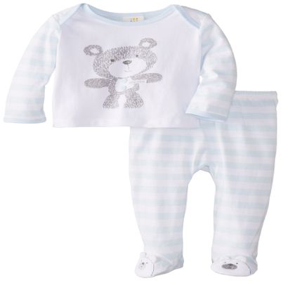 Absorba Baby-Boys Newborn Bear Footed Pant Set, Blue/Stripe, 6-9 Months