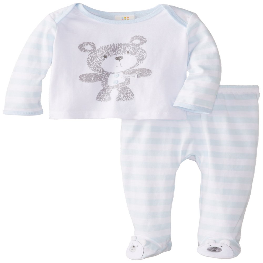 Absorba Baby-Boys Newborn Bear Footed Pant Set, Blue/Stripe, 6-9 Months