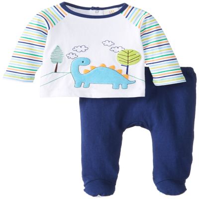 Absorba Baby-Boys Newborn Dinosaur Footed Pant Set, Blue/White, 6-9 Months