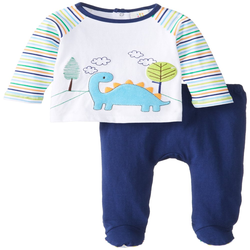 Absorba Baby-Boys Newborn Dinosaur Footed Pant Set, Blue/White, 6-9 Months