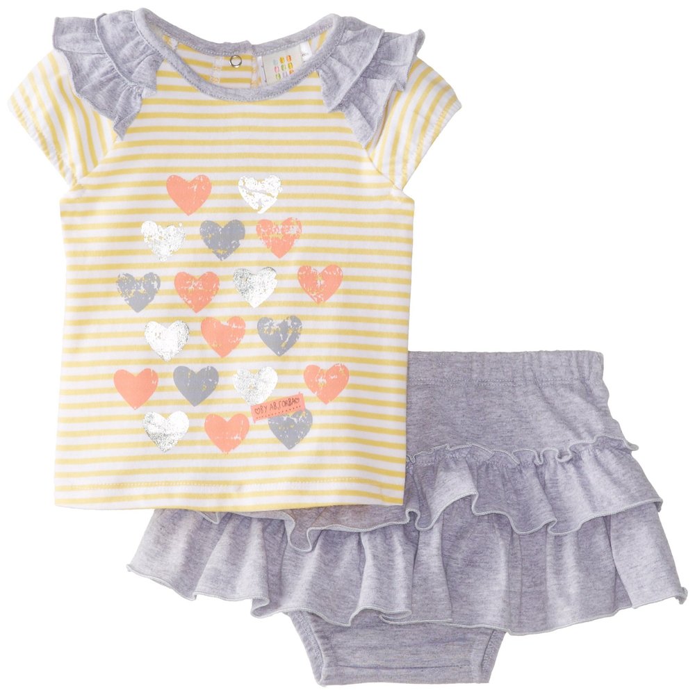 Absorba Baby-Girls Newborn Heart Short Set, Yellow/Grey, 6-9 Months