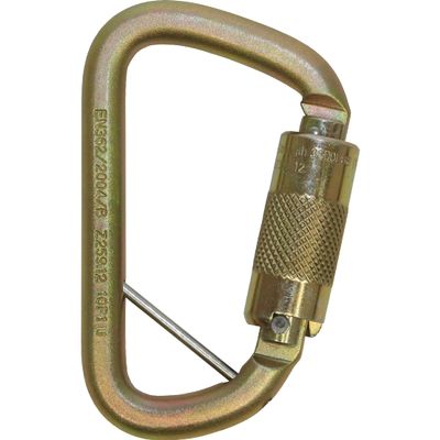 3M DBI-SALA Saflok 2000117 Carabiner, 11/16" Gate Opening Steel, with Self Closing Locking Gate, Yellow-Zinc