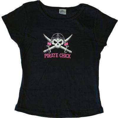 Flagline Pirate Chick - Baby Doll Pirate T-Shirt (Large) Black