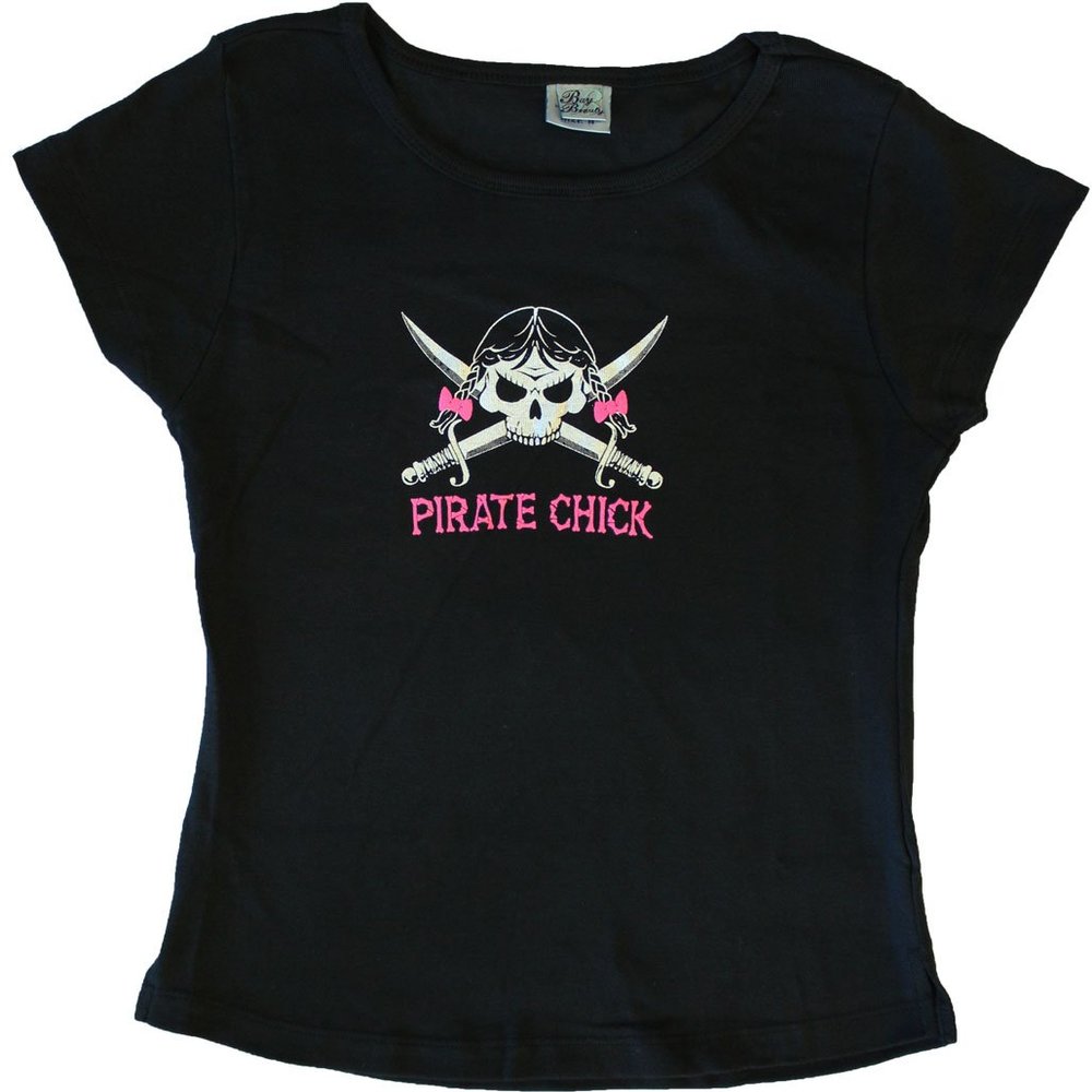 Flagline Pirate Chick - Baby Doll Pirate T-Shirt (Large) Black