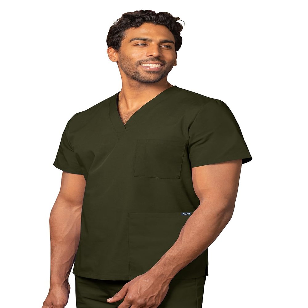 Adar Universal Unisex Scrubs - V-Neck Tunic Scrub Top - 601 - Olive - 4X