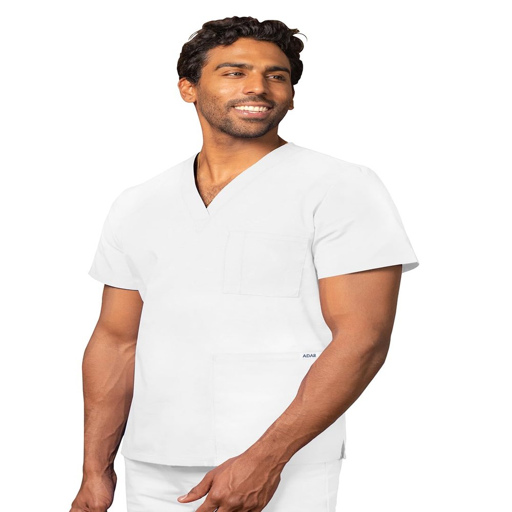 Adar Universal Unisex Scrubs - V-Neck Tunic Scrub Top - 601 - White - 3X