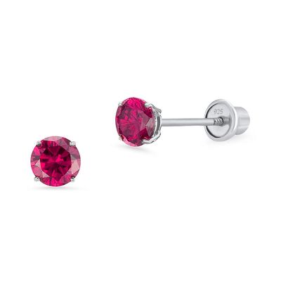 925 Sterling Silver Rhodium Plated 4mm Cubic Zirconia Stud Screwback Baby Girls Earrings