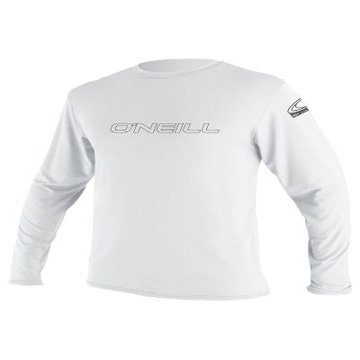 O'Neill Mens Basic Skins Long Sleeve Sun Shirt, UPF 50+ Sun and Rash Protection for Surfing and All Outdoor Activities, White, Small
