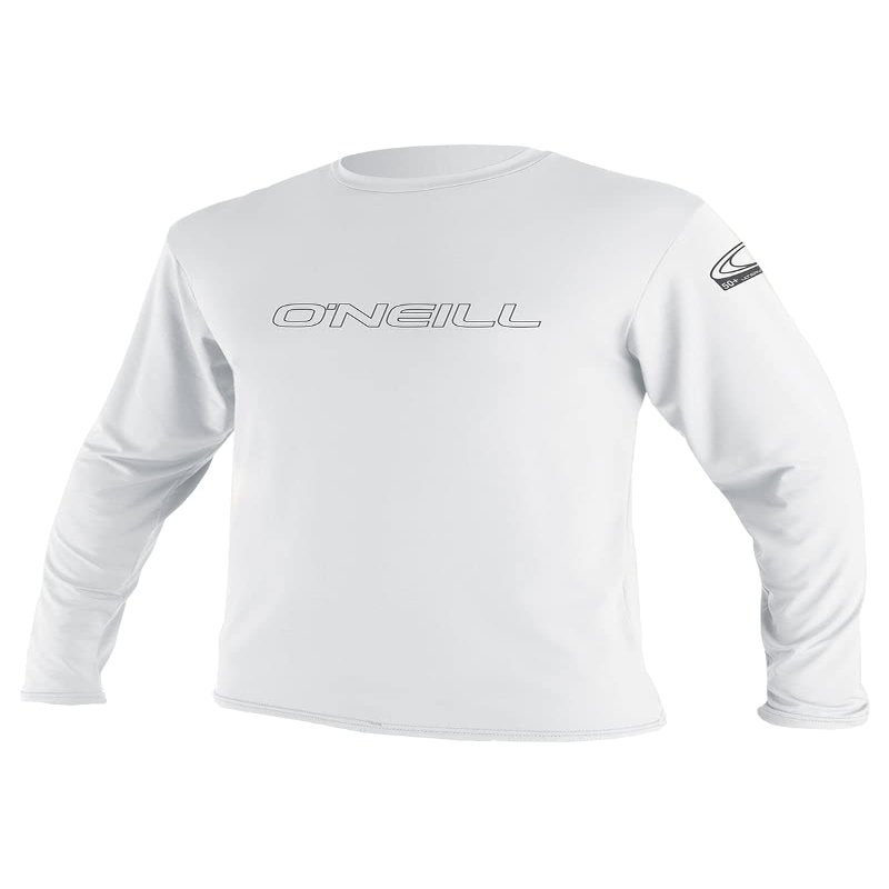 O'Neill Mens Basic Skins Long Sleeve Sun Shirt, UPF 50+ Sun and Rash Protection for Surfing and All Outdoor Activities, White, Small