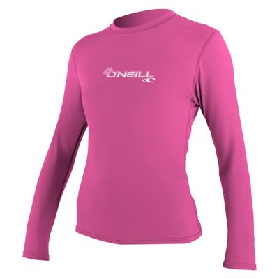 O'Neill Wetsuits UV Sun Protection Womens Basic Skins Long Sleeve Rash Tee Sun Rash Guard, Fox Pink, X-Small, Fox Pink, X-Small