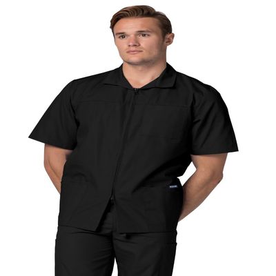 Adar Universal Scrubs for Men - Zippered Short Sleeved Scrub Jacket - 607 - Black - M