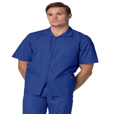 Adar Universal Scrubs for Men - Zippered Short Sleeved Scrub Jacket - 607 - Royal Blue - 3X