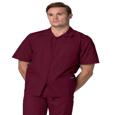 Adar Universal Scrubs for Men - Zippered Short Sleeved Scrub Jacket - 607 - Burgundy - M