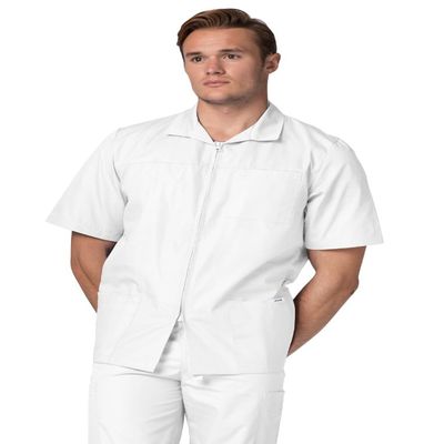 Adar Uniforms, Universal Scrubs for Men - Zippered Short Sleeved Scrub Jacket - 607 - White - XS