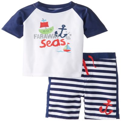 ABSORBA Baby-Boys Infant Sail Boat Swim Set, Navy Stripe, 12 Months