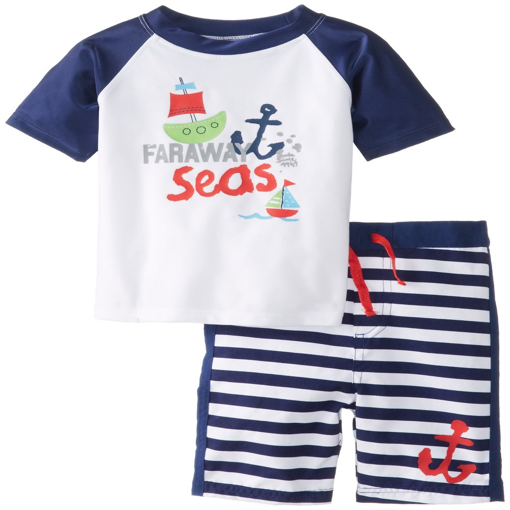 ABSORBA Baby-Boys Infant Sail Boat Swim Set, Navy Stripe, 24 Months