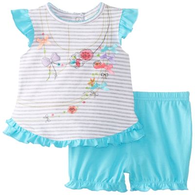 Absorba Baby-Girls Infant Necklace Short Set, Blue/Grey, 24 Months
