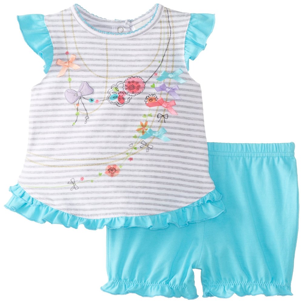 Absorba Baby-Girls Infant Necklace Short Set, Blue/Grey, 24 Months