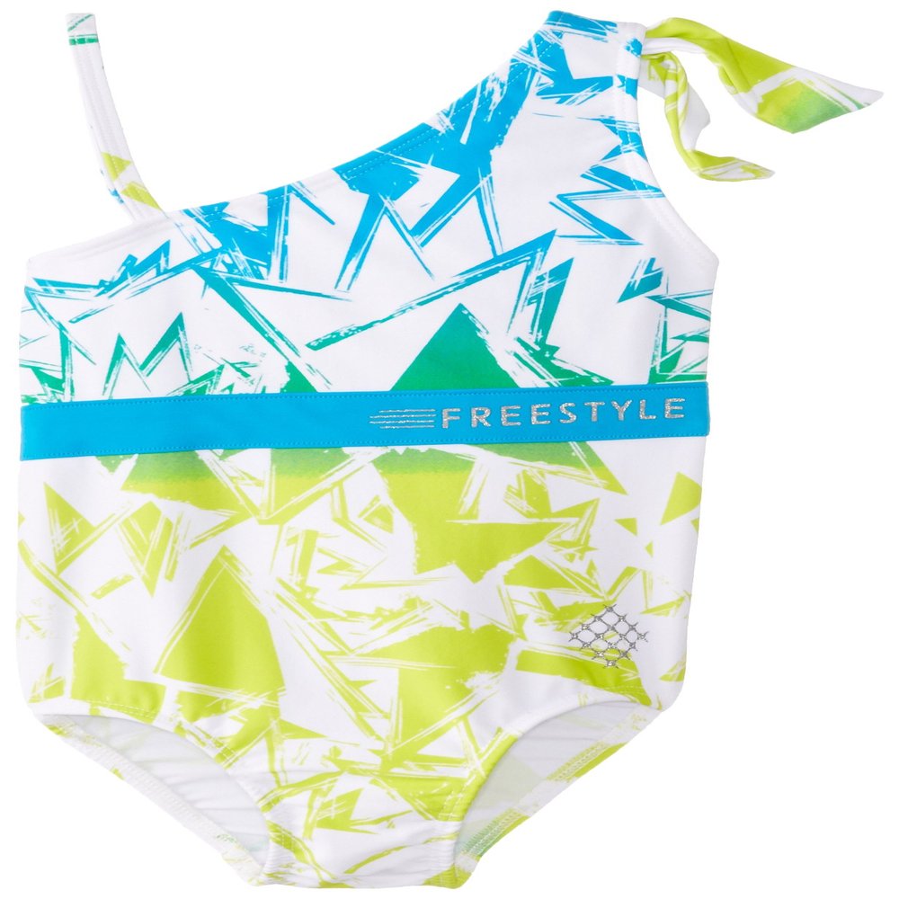 Big Chill Little Girls' Asymmetrical Shoulder One Piece Swimsuit, White, 6x