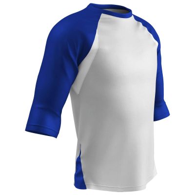 CHAMPRO boys 3/4 Polyester Complete Game 3 4 Sleeve Youth Baseball Shirt, White, Royal Sleeve, Large US
