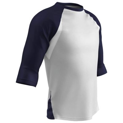 CHAMPRO boys 3/4 Polyester Complete Game 3 4 Sleeve Youth Baseball Shirt, White, Navy Sleeve, Large US