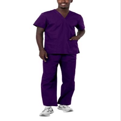 Adar Durable Unisex Scrubs Set - Classic V-Neck Scrub Top & Drawstring Scrub Pants For Men & Women - 701 - Purple - L