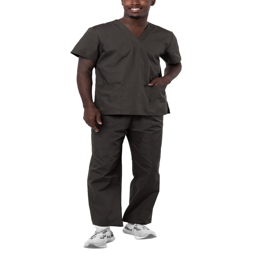 Adar Durable Unisex Scrubs Set - Classic V-Neck Scrub Top & Drawstring Scrub Pants For Men & Women - 701 - Pewter - 5X