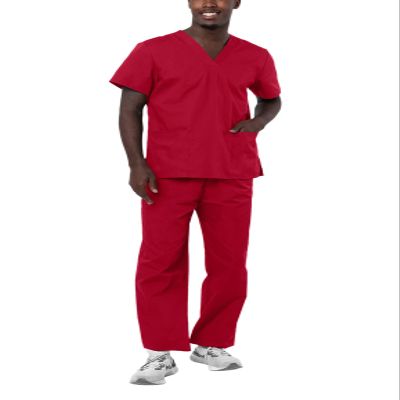 Adar Durable Unisex Scrubs Set - Classic V-Neck Scrub Top & Drawstring Scrub Pants For Men & Women - 701 - Red - XXS
