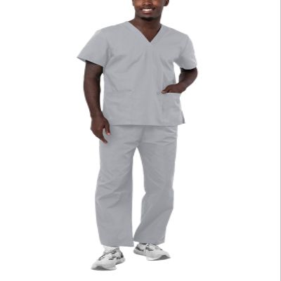 Adar Durable Unisex Scrubs Set - Classic V-Neck Scrub Top & Drawstring Scrub Pants For Men & Women - 701 - Silver Gray - 2X