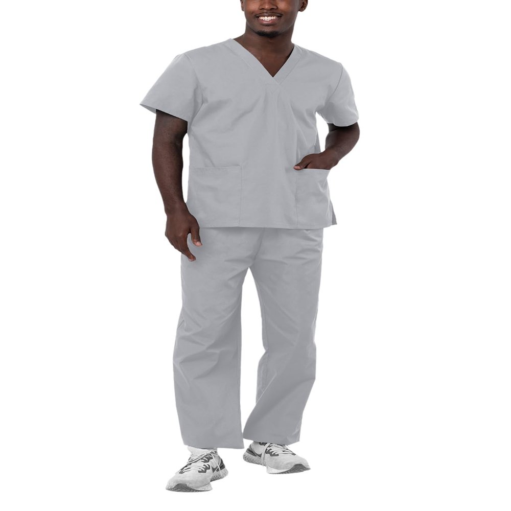 Adar Durable Unisex Scrubs Set - Classic V-Neck Scrub Top & Drawstring Scrub Pants For Men & Women - 701 - Silver Gray - 2X