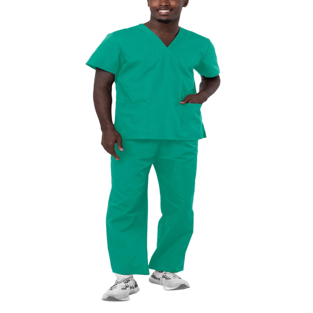 Adar Durable Unisex Scrubs Set - Classic V-Neck Scrub Top & Drawstring Scrub Pants For Men & Women - 701 - Surgical Green - 4X