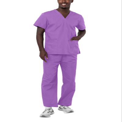 Adar Durable Unisex Scrubs Set - Classic V-Neck Scrub Top & Drawstring Scrub Pants For Men & Women - 701 - Lavender - XL
