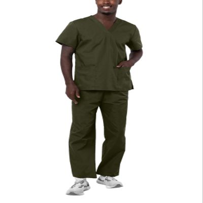 Adar Durable Unisex Scrubs Set - Classic V-Neck Scrub Top & Drawstring Scrub Pants For Men & Women - 701 - Olive - S
