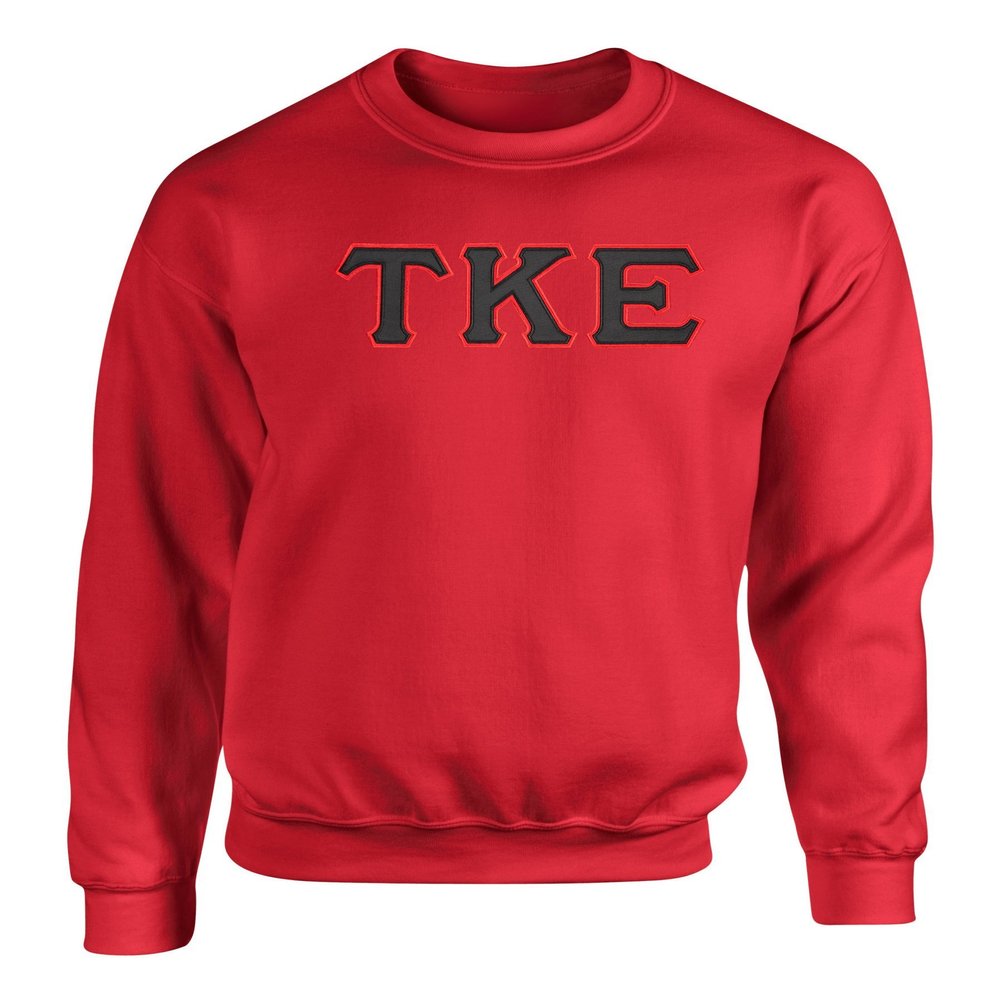 Fashion Greek Tau Kappa Epsilon Twill Letter Crewneck Sweatshirt Red XXL