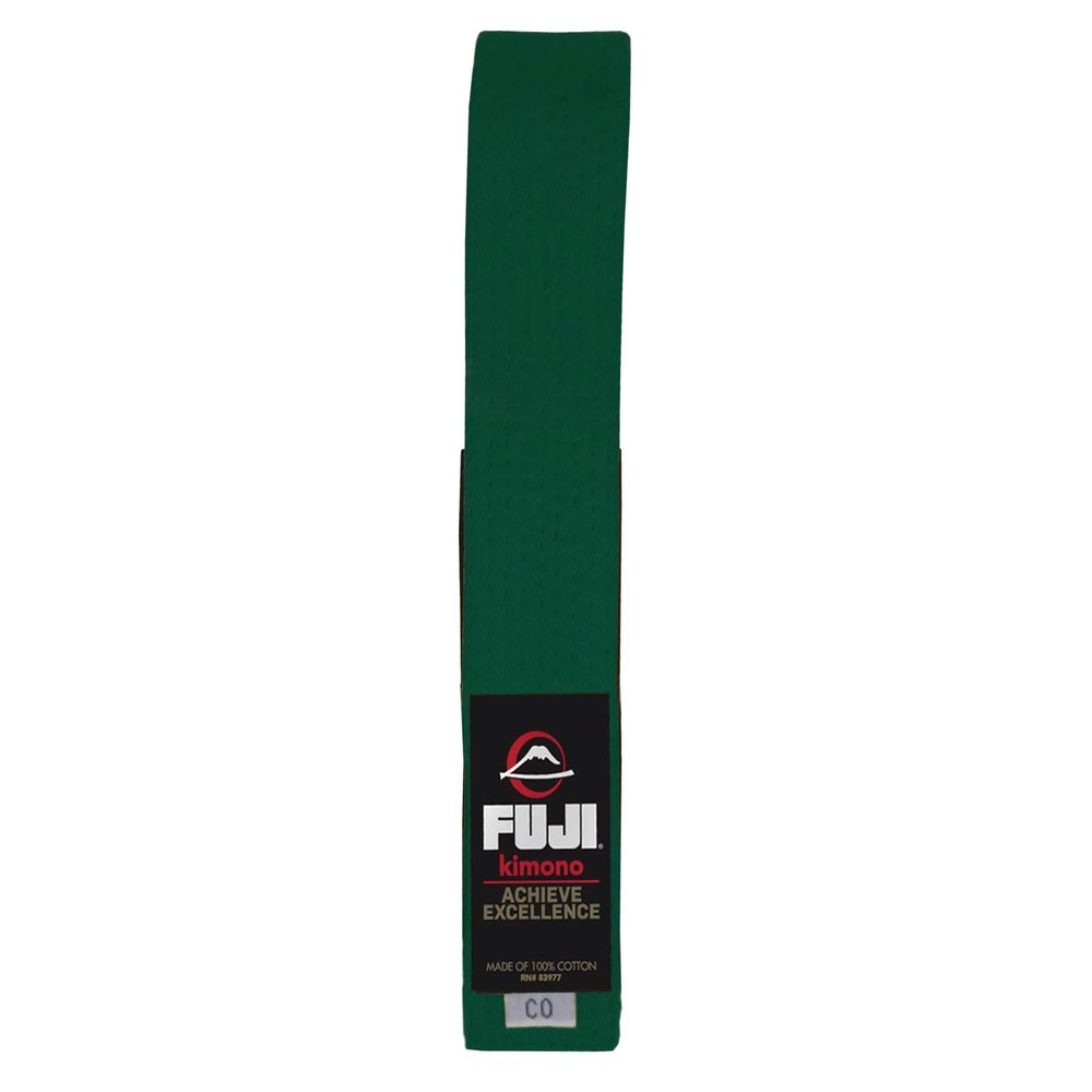 FUJI Kids Brazilian Jiu Jitsu Belt with Rank Bar, BJJ Belt for Children, Green, Size A4