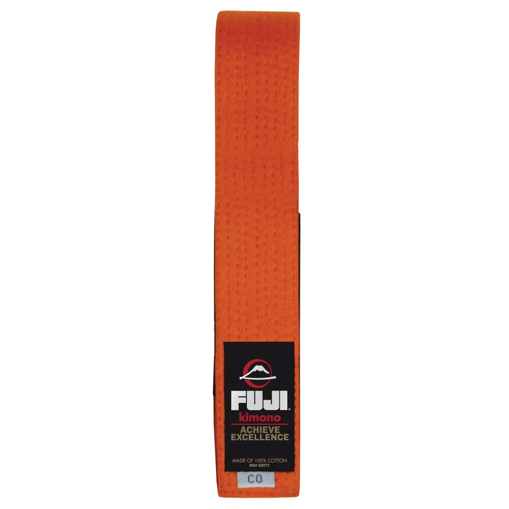 FUJI Kids Brazilian Jiu Jitsu Belt with Rank Bar, BJJ Belt for Children, Orange, Size A4