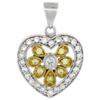 Sterling Silver Floral Heart Shape Micro Pave CZ Pendant Yellow Gold Accents, 11/16 inch Long view 1